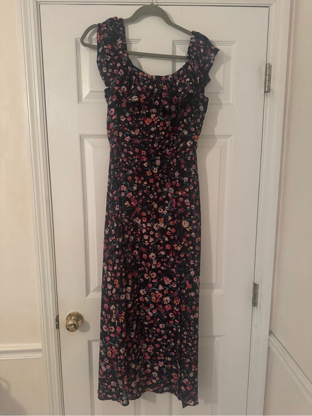 BCBG Floral Maxi Dress with Pink & Coral Blooms
